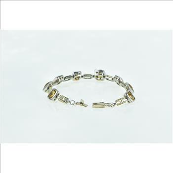 Sterling Silver 18k Gold Faceted Citrine Vintage Bar Chain Bracelet 6.5