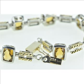 Sterling Silver 18k Gold Faceted Citrine Vintage Bar Chain Bracelet 6.5