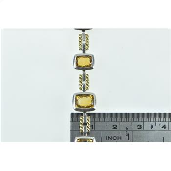 Sterling Silver 18k Gold Faceted Citrine Vintage Bar Chain Bracelet 6.5