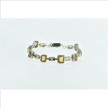 Sterling Silver 18k Gold Faceted Citrine Vintage Bar Chain Bracelet 6.5