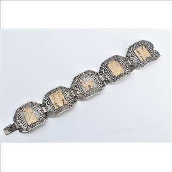 Sterling Silver 18k Gold Peruvian Ornate Vintage Tribal Bracelet 7.5