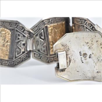Sterling Silver 18k Gold Peruvian Ornate Vintage Tribal Bracelet 7.5
