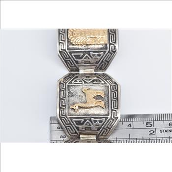 Sterling Silver 18k Gold Peruvian Ornate Vintage Tribal Bracelet 7.5