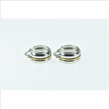 Sterling Silver 18k Gold Rope Trim 15.1mm Statement Hoop Earrings