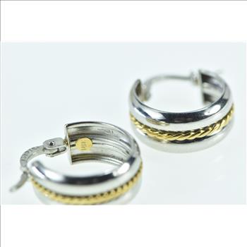 Sterling Silver 18k Gold Rope Trim 15.1mm Statement Hoop Earrings