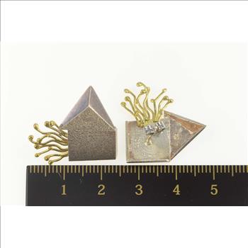 Sterling Silver 18k Two Tone Abstract Geometric House Earrings