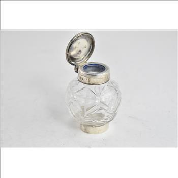 Sterling Silver 1904 Charles Stuart Harris London Cut Crystal Inkwell