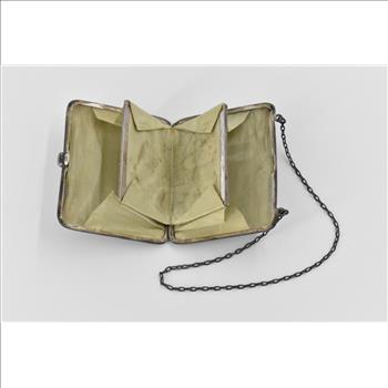 Sterling Silver 1908 Engraved Floral Scroll Ornate Silk Coin Purse