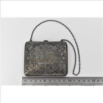 Sterling Silver 1908 Engraved Floral Scroll Ornate Silk Coin Purse