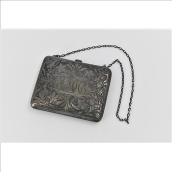 Sterling Silver 1908 Engraved Floral Scroll Ornate Silk Coin Purse