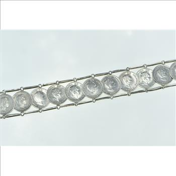 Sterling Silver 1911-20 Columbian Coin Vintage Bar Link Bracelet 7.5