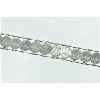 Sterling Silver 1911-20 Columbian Coin Vintage Bar Link Bracelet 7.5