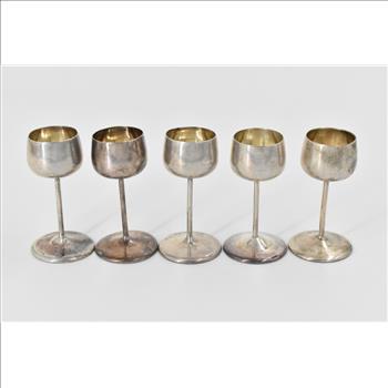 Sterling Silver 1913 Hamilton & Co Monogram Stem Wine Goblet Set (5 pcs)