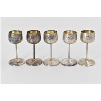 Sterling Silver 1913 Hamilton & Co Monogram Stem Wine Goblet Set (5 pcs)