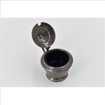 Sterling Silver 1936 George Boot Cobalt Glass Lidded Salt Cellar