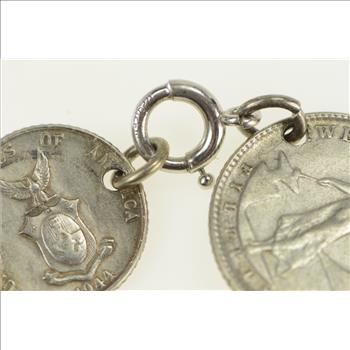 Sterling Silver 1944 D 10 20 Centavo Philippines Coin Bracelet 6.75