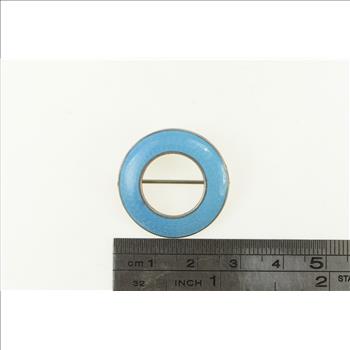 Sterling Silver 1960's Vintage Enamel Circle Round Pin/Brooch