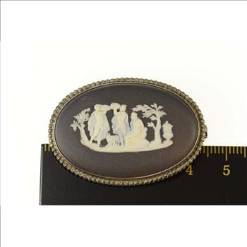 Sterling Silver 1969 Wedgewood Greek Myth Scene Cameo Pin/Brooch
