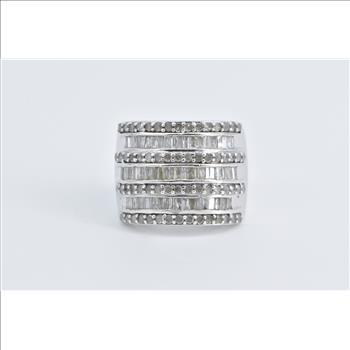 Sterling Silver 2.00 Ctw Layered Diamond Row Statement Band Ring, Size 7