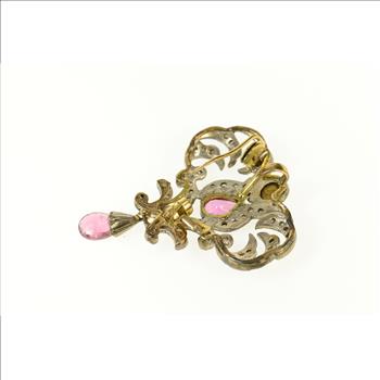 Sterling Silver 2.39 Ctw Victorian Pink Tourmaline Diamond Pendant/Pin