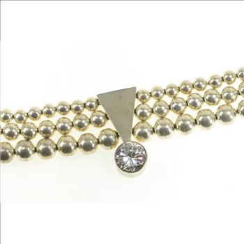 Sterling Silver 35.5mm Tiered Round Beaded Geometric CZ Necklace 15
