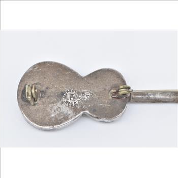 Sterling Silver 3D Articulated Guitar Musical Instrument Pin/Brooch