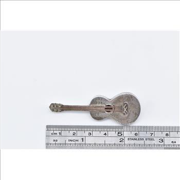 Sterling Silver 3D Articulated Guitar Musical Instrument Pin/Brooch