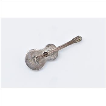 Sterling Silver 3D Articulated Guitar Musical Instrument Pin/Brooch