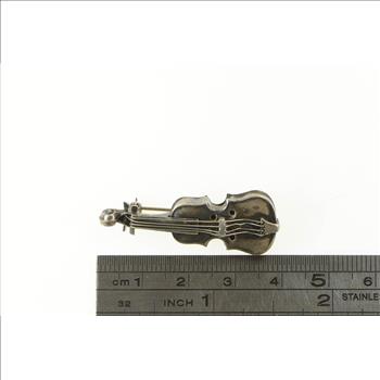 Sterling Silver 3D Ornate Violin Music Stringed Instrument Pin/Brooch