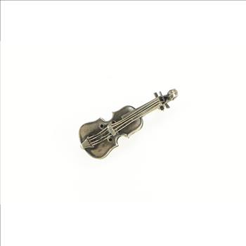Sterling Silver 3D Ornate Violin Music Stringed Instrument Pin/Brooch