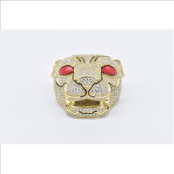 Sterling Silver 3D Puma Leopard Jaguar Enamel CZ Encrusted Pendant