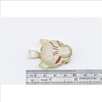 Sterling Silver 3D Puma Leopard Jaguar Enamel CZ Encrusted Pendant