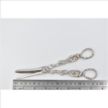 Sterling Silver A E Warner Ornate Floral Grape Scissors