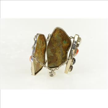 Sterling Silver Abstract Southwestern Stone Statement Bracelet 8.25