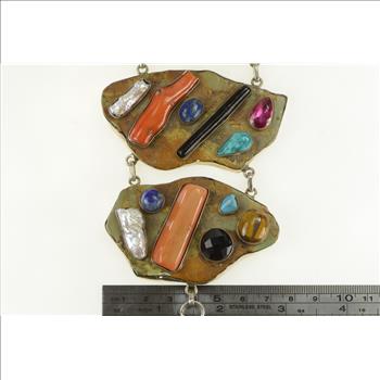 Sterling Silver Abstract Southwestern Stone Statement Bracelet 8.25