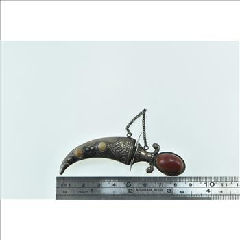 Sterling Silver Agate Articulated Turkish Dagger Chain Pin/Brooch