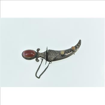 Sterling Silver Agate Articulated Turkish Dagger Chain Pin/Brooch