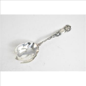Sterling Silver Alvin Art Nouveau Sterling Rose Motif Serving Fork