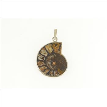 Sterling Silver Ammolite Fossil Crystal Shell Ornate Pendant