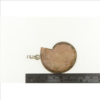 Sterling Silver Ammolite Fossil Shell Ornate Medallion Pendant