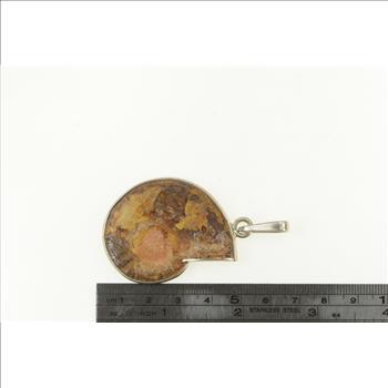 Sterling Silver Ammonite Fossil Shell Crystal Medallion Pendant