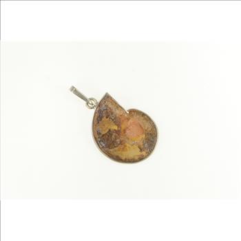 Sterling Silver Ammonite Fossil Shell Crystal Medallion Pendant