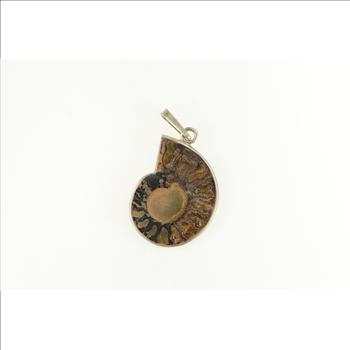 Sterling Silver Ammonite Fossil Shell Crystal Medallion Pendant