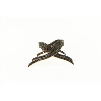 Sterling Silver Angel Wings Pave Sim. Black Diamond Rose Ring, Size 7.75