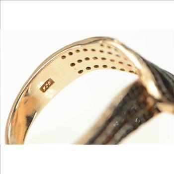 Sterling Silver Angel Wings Pave Sim. Black Diamond Rose Ring, Size 7.75