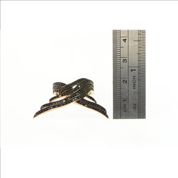 Sterling Silver Angel Wings Pave Sim. Black Diamond Rose Ring, Size 7.75