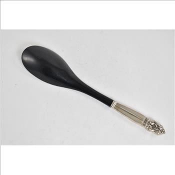 Sterling Silver Antique Black Lacquer Wood Spoon