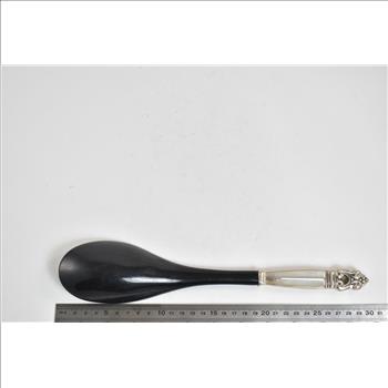 Sterling Silver Antique Black Lacquer Wood Spoon