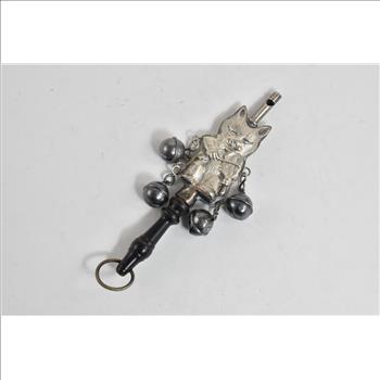 Sterling Silver Antique Cat Played Fiddle Nursery Rhyme Whistle