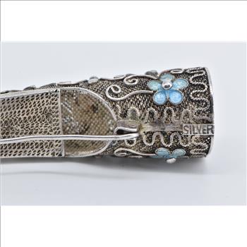 Sterling Silver Antique Chinese Finger Guard Coral Turquoise Pin/Brooch